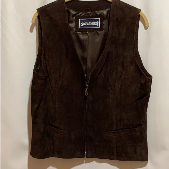 VTG SAGUARO WEST SUEDE LEATHER VEST CHOCOLATE BROWN ZIPPER CLOSE - Picture 1 of 6